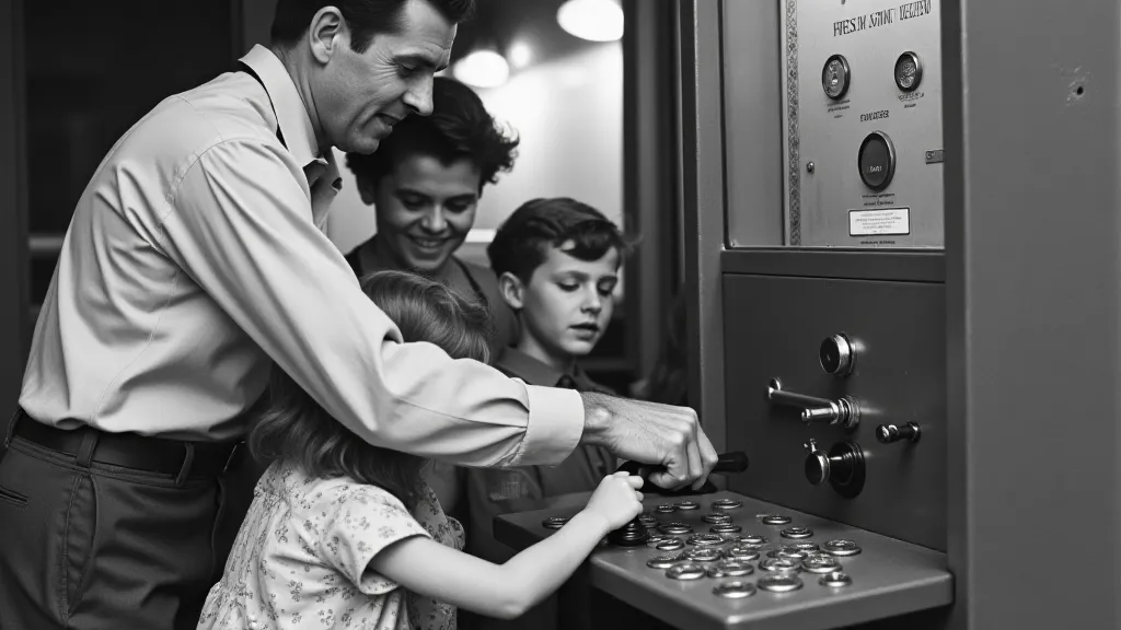 Family at a pressed penny machine