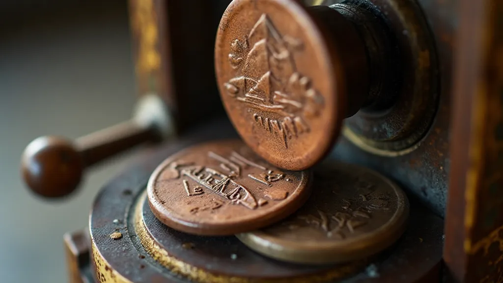 Vintage pressed penny machine in operation