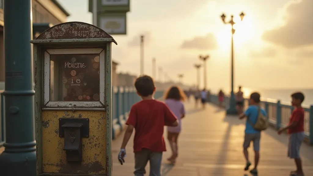 Vintage pressed penny machine by the sea
